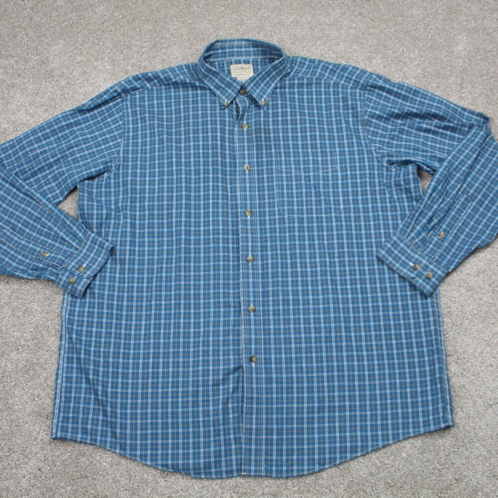 L.L. Bean Shirt Mens XL Blue Kennebuck Traditional Fit Wrinkle Free Long Sleeve